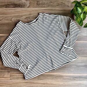 Who What Wear Striped Button-Back Long Sleeve Top White Black Size S